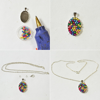 Collier à pendentif en perles colorées avec chaîne en argent-3