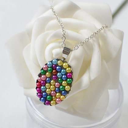 Collier à pendentif en perles colorées avec chaîne en argent-4