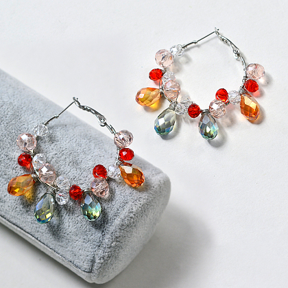 Boucles d'oreilles créoles en perles de verre cristal-1