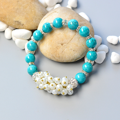 Bracelet simple en perles turquoise et perles-1