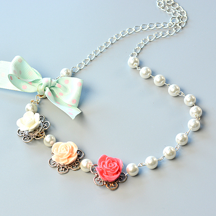 Blume Perle Perlen Halskette-1