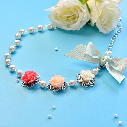 Blume Perle Perlen Halskette-5