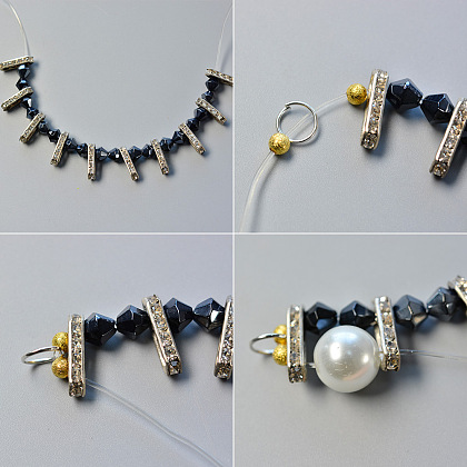 Collier cordon en cuir perlé et perles de verre-3