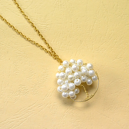 White Pearl Life of Tree Pendant Necklace-5