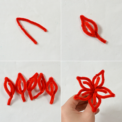Red Chenille Stems Flower Hair Tie-3