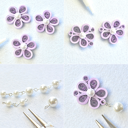 Collier de fleurs en papier quilling avec perles décorées-4