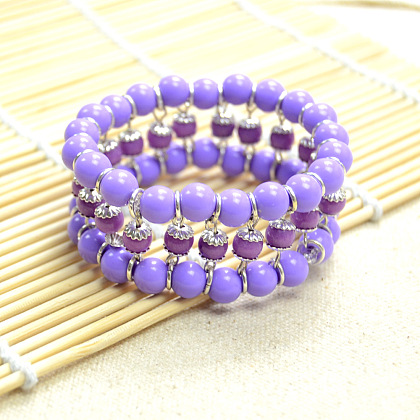 Purple Beaded Cuff Bracelet-5