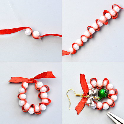 Weihnachtsohrringe mit Perlenband-3