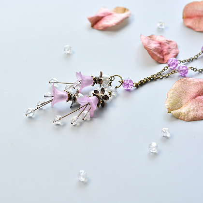 Vintage Style Necklace with Purple Flower Pendant-6