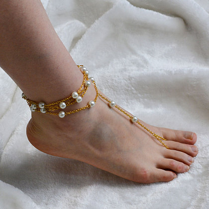Chaîne de cheville en or avec perles-4