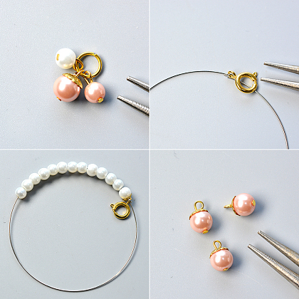 Elegante braccialetto di perle rosa e bianche-4