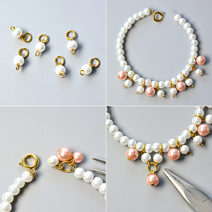 Elegante braccialetto di perle rosa e bianche-5