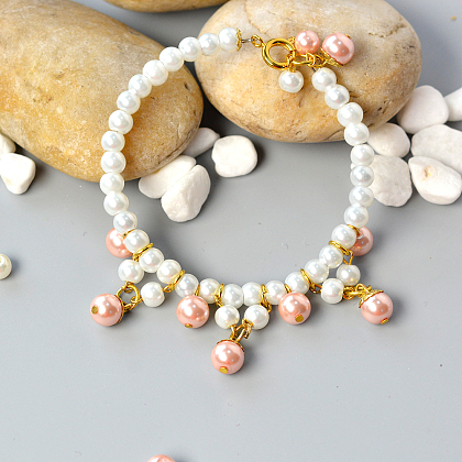 Elegante braccialetto di perle rosa e bianche-6