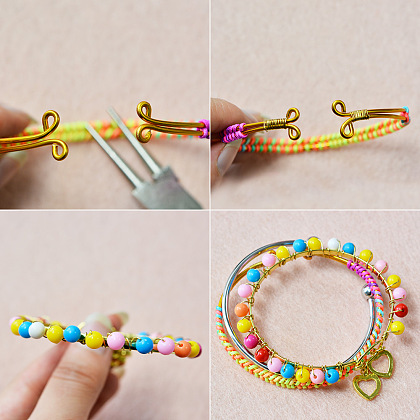 Conjunto de brazaletes simples de colores del arco iris-4
