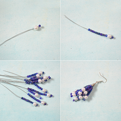 Boucles d'oreilles en grappe violettes avec perles de rocaille et perles blanches-3