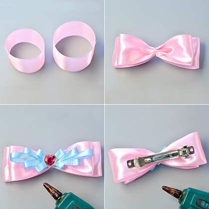 Pink Grosgrain Ribbon Bow Hair Clip-4