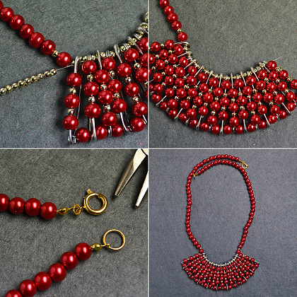 Red Pearl Bead Chain Necklace-5