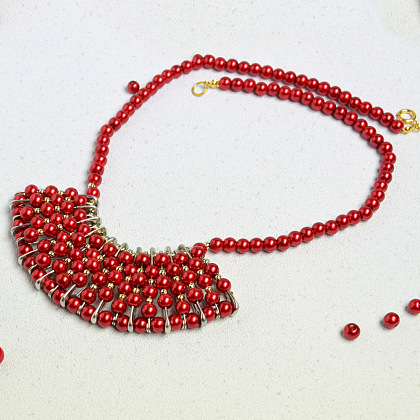Red Pearl Bead Chain Necklace-7