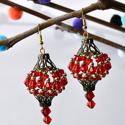 Beaded Lantern Earrings for Christmas-5
