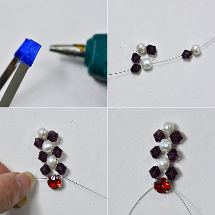 Perles de verre et bandeau en ruban bleu-3