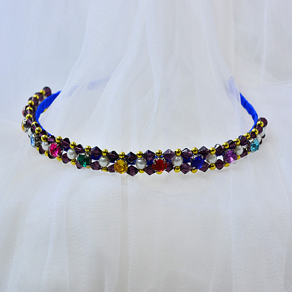 Perles de verre et bandeau en ruban bleu-6