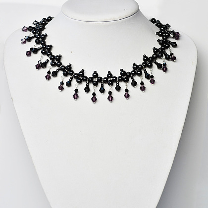 Magnifique collier de perles de verre noir-6