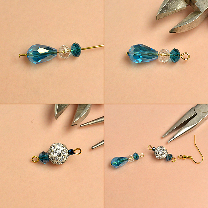 Blue Beaded Dangle Earrings-3