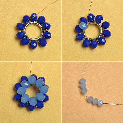 Boucles d'oreilles pendantes à fleurs bleues-4