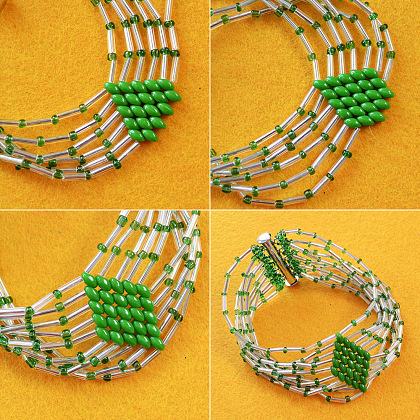 Bracelet de perles larges vertes avec perles de rocaille et perles bombées-6