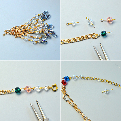 Collier de perles à longue chaîne dorée-4