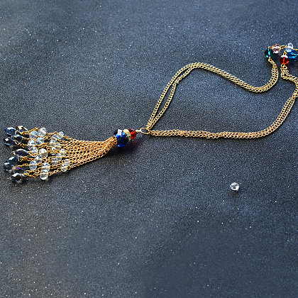Collier de perles à longue chaîne dorée-6