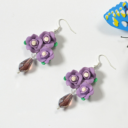 Polymer Clay Beaded Flower Earrings-4