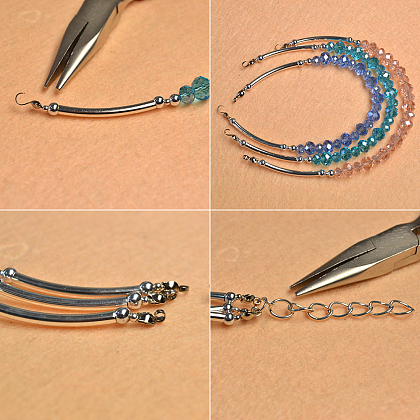 Bracelet à trois rangs en perles de verre de cristal-4