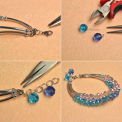 Bracelet à trois rangs en perles de verre de cristal-5