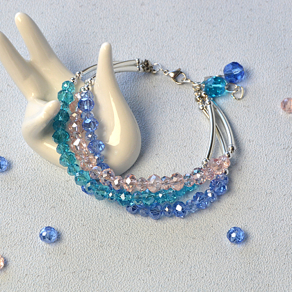 Bracelet à trois rangs en perles de verre de cristal-6