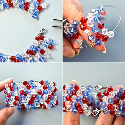 Braccialetto rosso e blu con perle di vetro-4