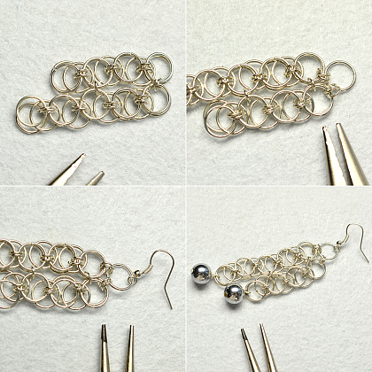 Boucles d'oreilles pendantes en maille de chaîne de perles d'hématite-4
