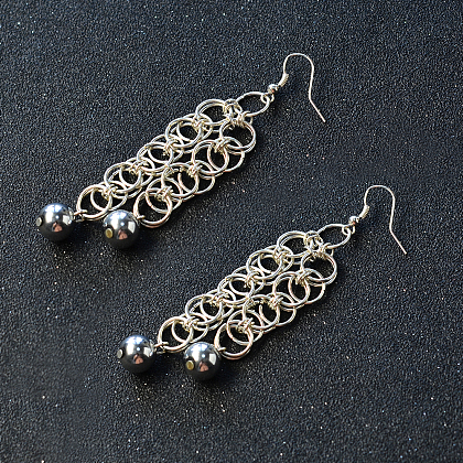 Boucles d'oreilles pendantes en maille de chaîne de perles d'hématite-5