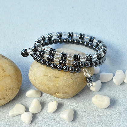 Bracelet cool en hématite et perles de verre-5