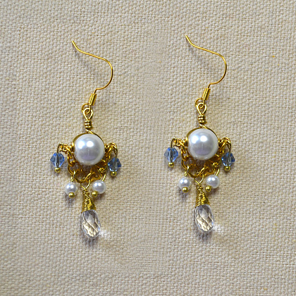 Boucles d'oreilles pendantes en perles enveloppées de fil-5
