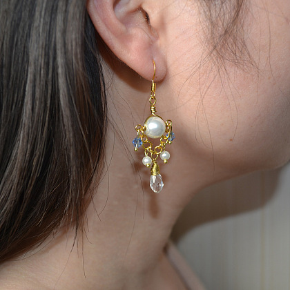 Boucles d'oreilles pendantes en perles enveloppées de fil-6