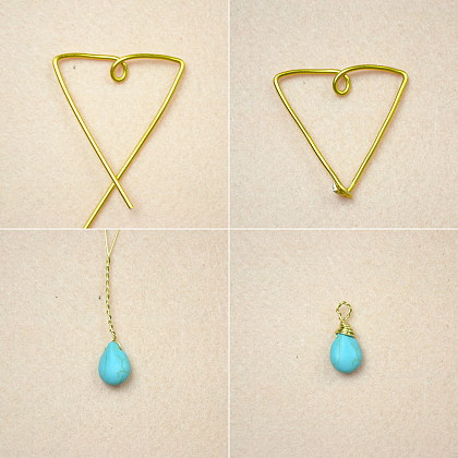 Boucles d'oreilles pendantes triangle en perles turquoise-3