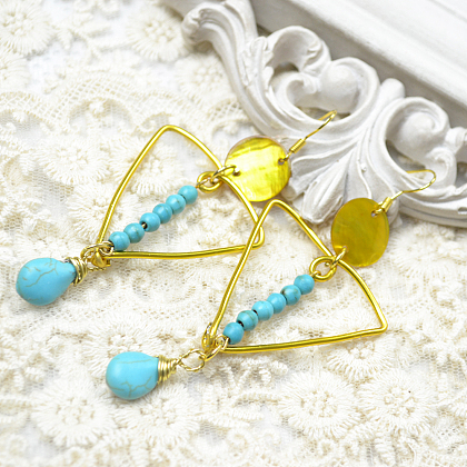 Boucles d'oreilles pendantes triangle en perles turquoise-5