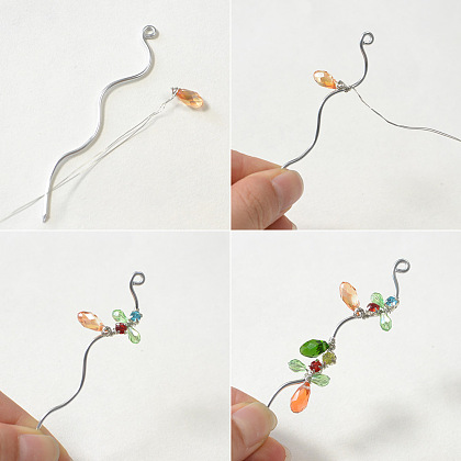 Boucles d’oreilles pendantes en perles de verre enveloppées de fil-3