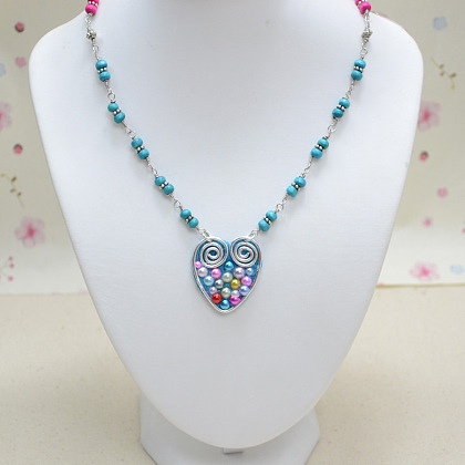 Колье с подвеской в виде сердца из проволоки-6