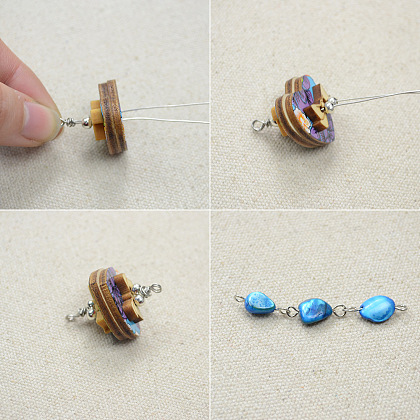 Shell Dangle Earrings with Wooden Buttons-4