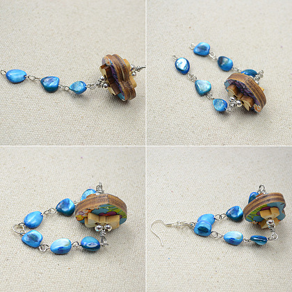 Shell Dangle Earrings with Wooden Buttons-5