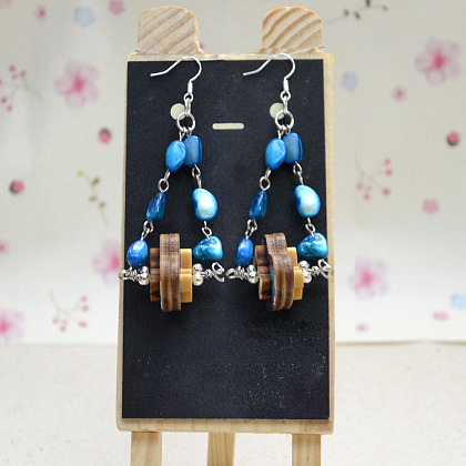 Shell Dangle Earrings with Wooden Buttons-6