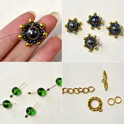 Bracelet à breloques en perles de verre vert-5