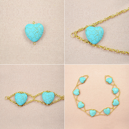 Collier chaîne de perles turquoise coeur-3